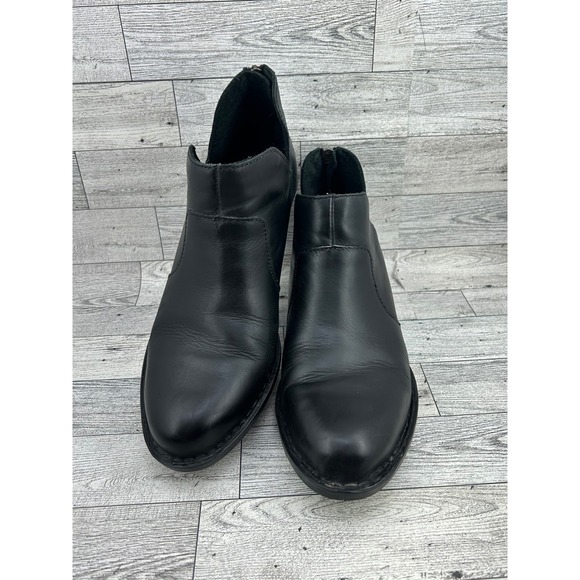 Born Shoes - Born Kerri Black Leather Ankle Boots Block Heel Rear Zip D89903 Women Sz 9M
